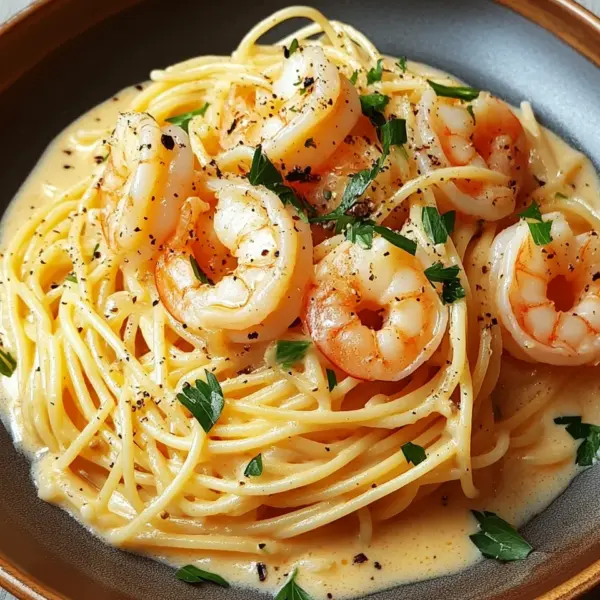 Spaghetti mit Garnelen in Knoblauch-Sahnesauce