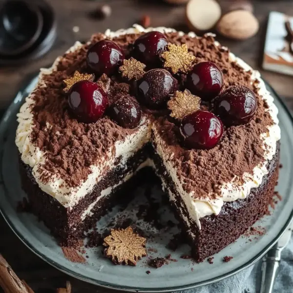 Winterlicher Maulwurfkuchen mit Zimtsahne und Punschkirschen