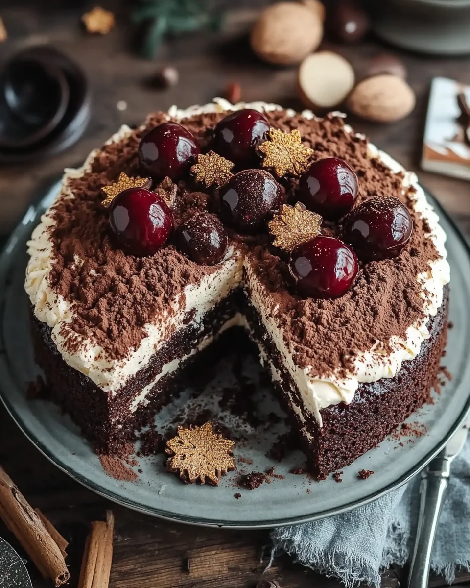 Winterlicher Maulwurfkuchen mit Zimtsahne und Punschkirschen