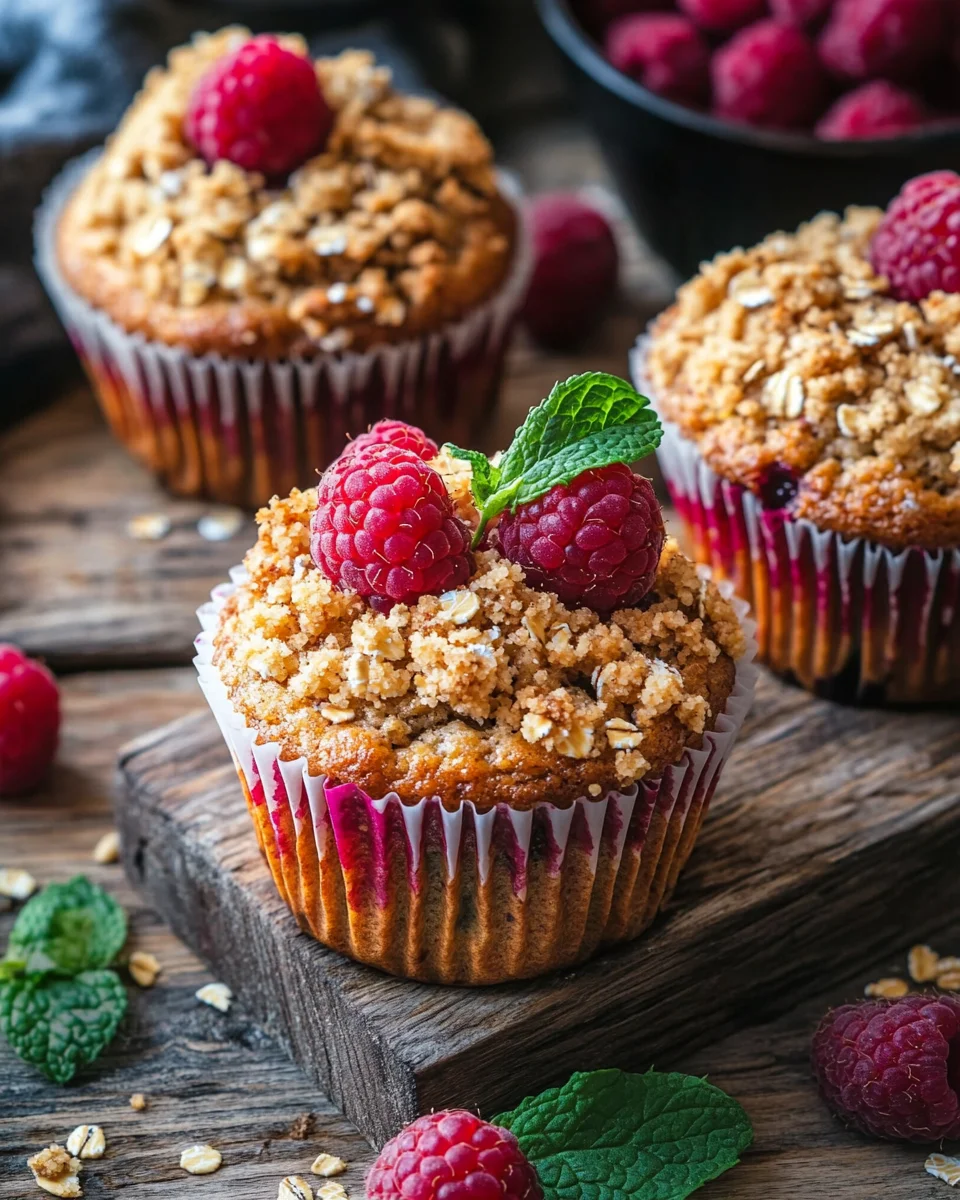 Gesunde Himbeer-Muffins mit Haferflocken-Streuseln