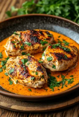 Hähnchenfilets mit einer Ajvar-Schmandsauce 24 Hähnchenfilets mit einer Ajvar-Schmandsauce