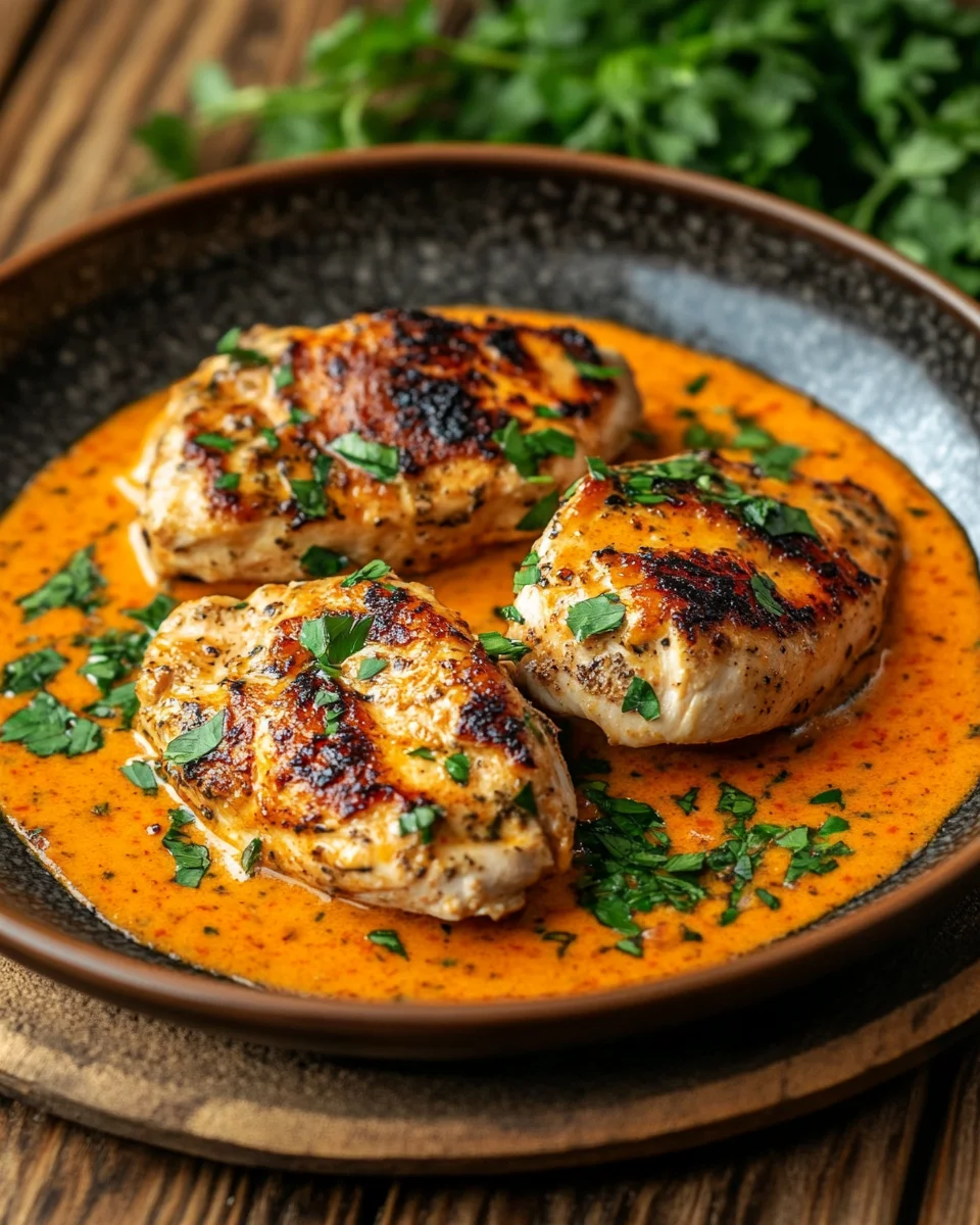 H&auml;hnchenfilets mit einer Ajvar-Schmandsauce