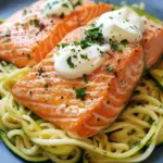 Kr&auml;uterlachs auf Zucchinipasta