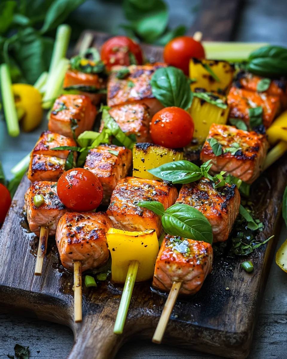Lachs-Spieße mit Gemüse