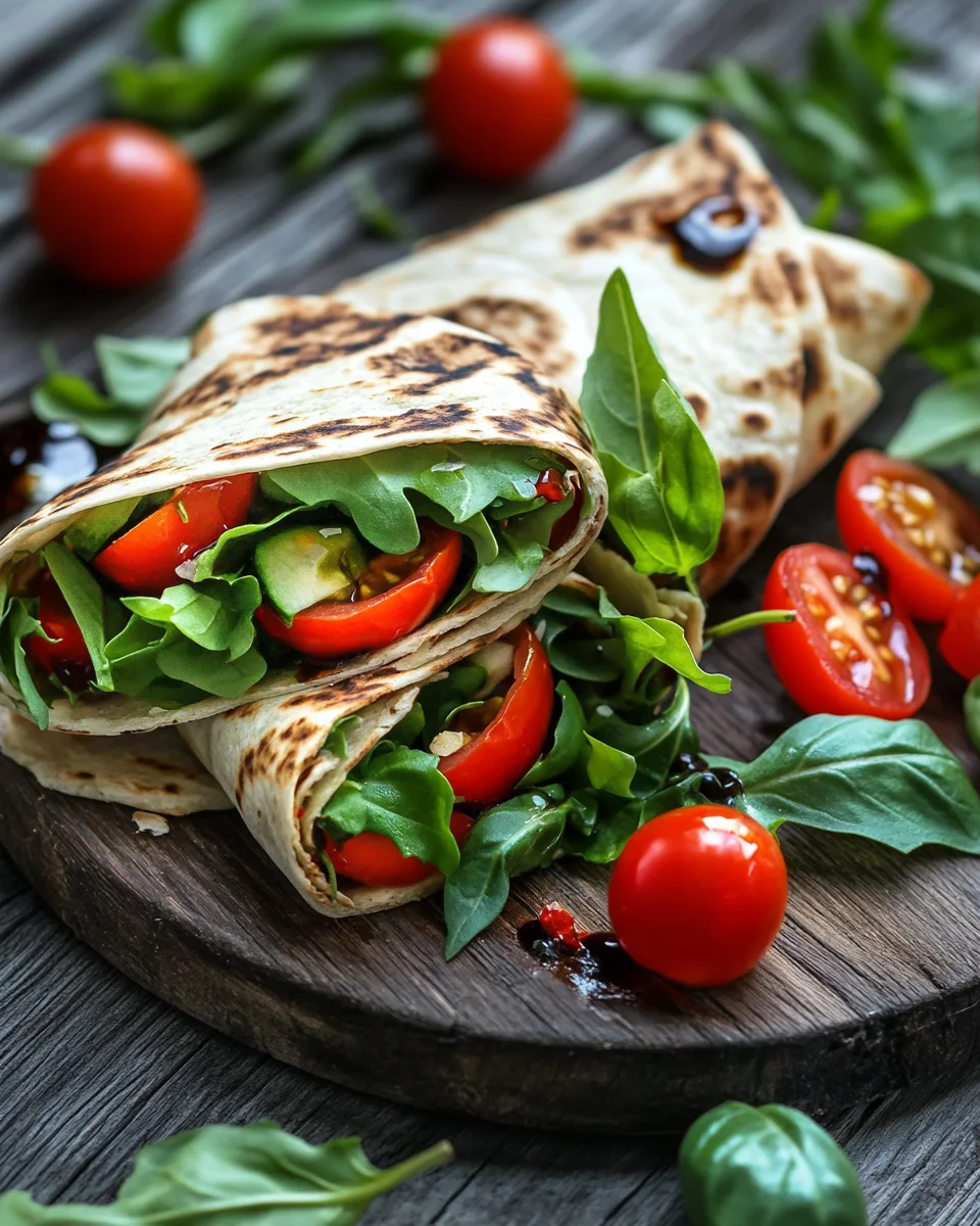 Vegetarische Wrap-Röllchen mit Rucola und Tomaten 18 Vegetarische
