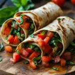Vegetarische Wrap-R&ouml;llchen mit Rucola und Tomaten