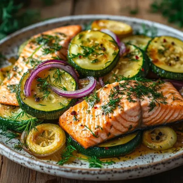 Zucchinipfanne mit Lachs